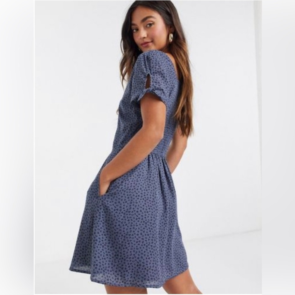 Abercrombie & Fitch blue leopard print tie-sleeve flowy mini dress XS V-neck